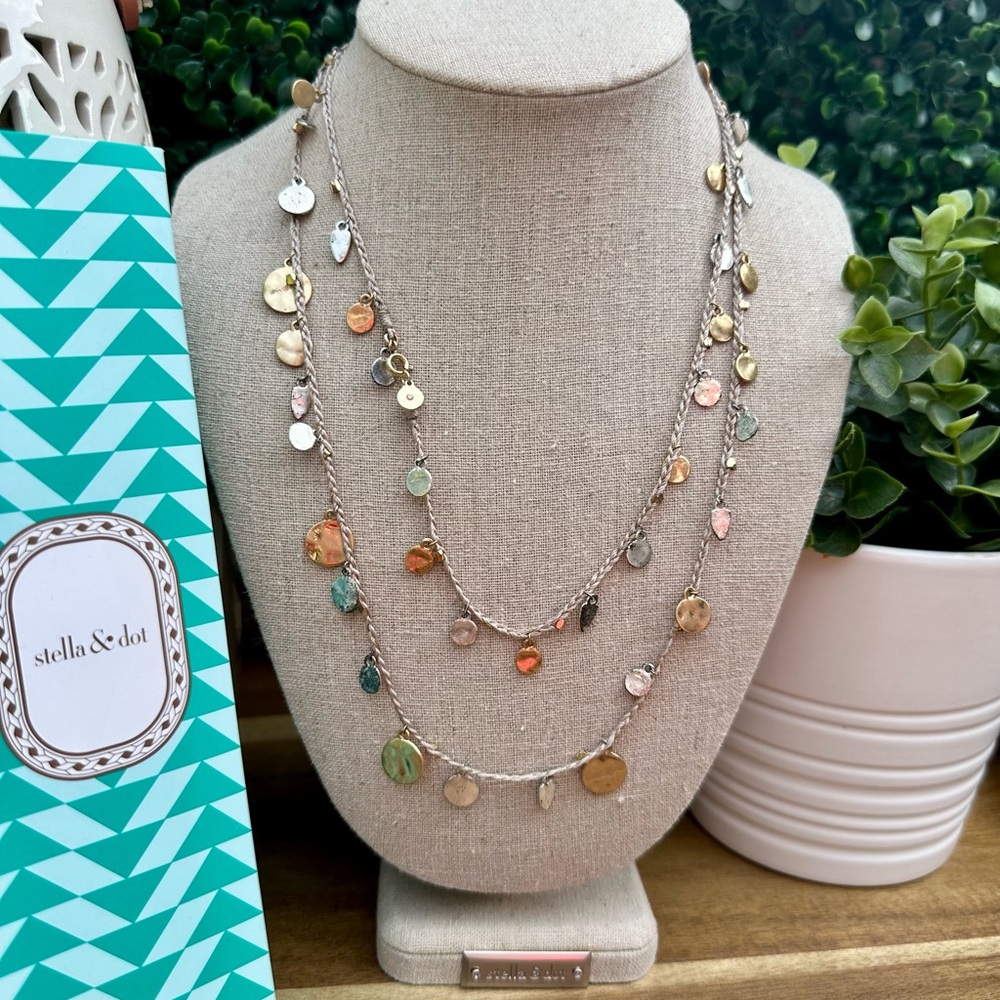 Stella & Dot Setta Medallion Necklace with Gold & Silver Discs
